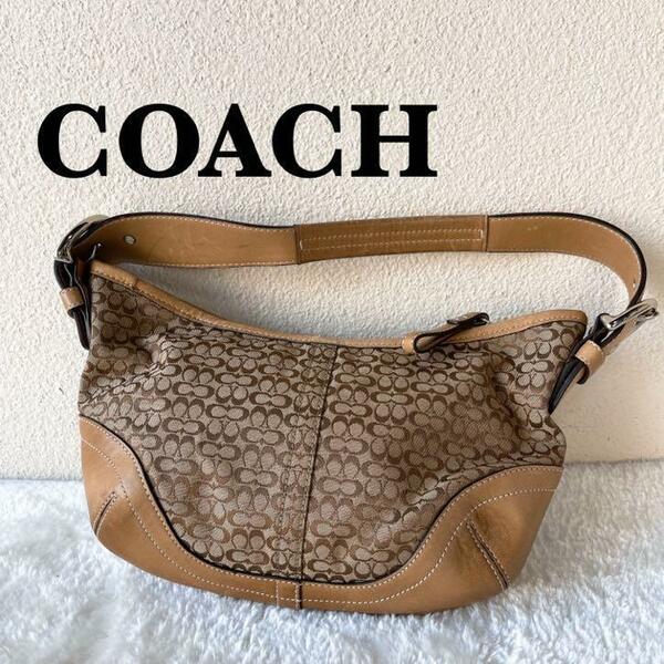 美品COACH コーチハンドバッグトートバッグブラウン茶シグネチャー総柄