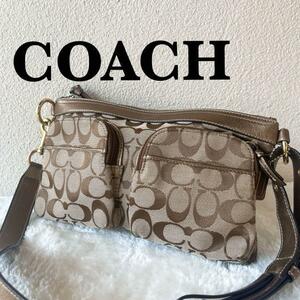 美品COACHコーチセミショルダーバッグトートバッグシグネチャー総柄ブラウン茶