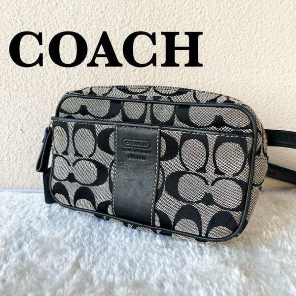 美品COACHコーチセミショルダーバッグトートバッグブラック黒シグネチャー総柄