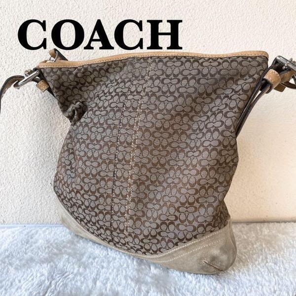 レアCOACH コーチショルダーバッグハンドバッグブラウン茶シグネチャー総柄
