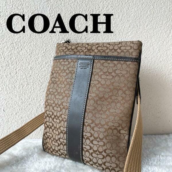 美品COACH コーチショルダーバッグハンドバッグシグネチャー総柄ブラウン茶