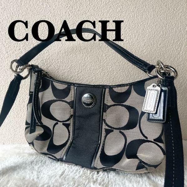 美品COACH コーチショルダーバッグハンドバッグブラック黒シグネチャー総柄