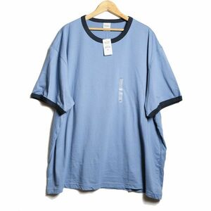 デッドストック 00's オールドネイビー コットン リンガー Tシャツ 半袖 (XXL) 青灰系×紺 無地 00年代 旧タグ ギャップ OLD NAVY 1