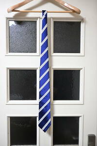 UNITED ARROWS GREEN LABEL RELAXING United Arrows зеленый этикетка шелк 100% галстук прекрасный товар синий белый полоса 