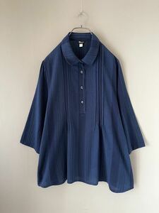 286 久留米織 藍染 絣人 KASURIBITO 薄手 JAPAN COTTON ゆったり 涼し気 シャツ ブラウス サイズ LL-3L 実寸参照