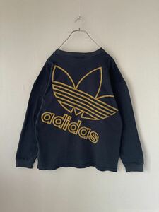 312 ヴィンテージ adidas デサント製 アディダス トレフォイル BIG プリント ヘヴィーウェイト ロングスリーブ Tシャツ サイズ L 実寸参照