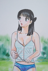 手描きイラスト、夏の女子