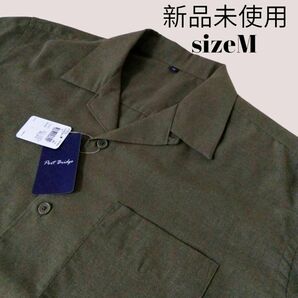 新品/M/綿麻混 ポケット付き オープンカラーシャツ メンズ シャツ 半袖
