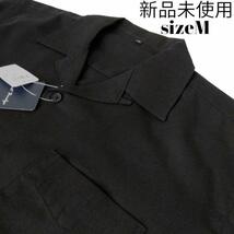 新品/M/綿麻混 ポケット付き オープンカラーシャツ メンズ シャツ 半袖　黒_画像1