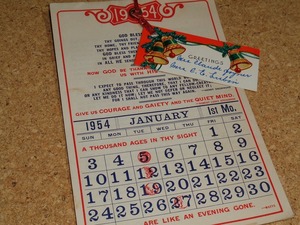 ヴィンテージ 　アメリカ カレンダー　1954年（タグ付き）