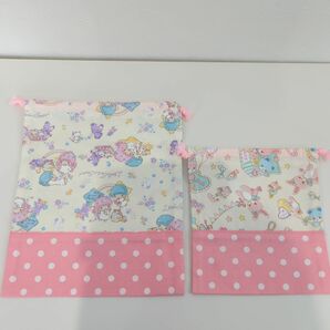 ＊キキララ＆パステルカラーくま、うさぎ＊巾着 2枚セット ハンドメイド