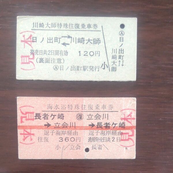 硬券、京急、特殊往復乗車券、川崎大師、長者ヶ崎、計2枚