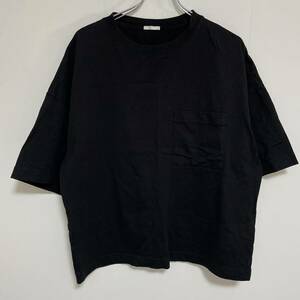 GU ジーユー メンズ ワイドフィットT 5分袖 黒 Sサイズ ゆったりTシャツ ブラック ポケット