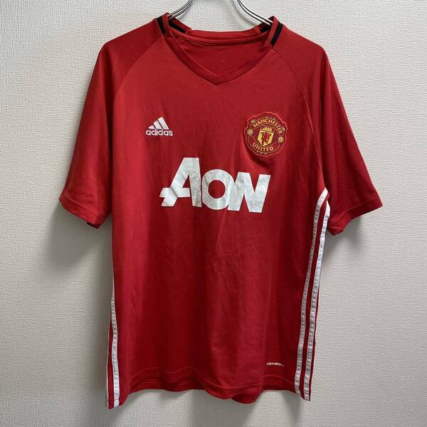 Manchester United マンチェスターユナイテッド メンズ Vネック半袖Tシャツ Lサイズ 赤 フィリピン サッカー adidas アディダス