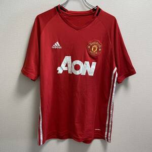  Manchester United マンチェスターユナイテッド メンズ Vネック半袖Tシャツ Lサイズ 赤 フィリピン サッカー adidas アディダス 