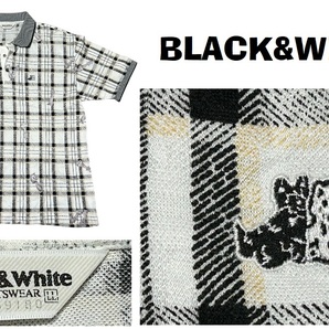 新品同然ブラック&ホワイトBlack＆White刺繍入り半袖ポロシャツ★ホワイト＆チェック★LLの画像1