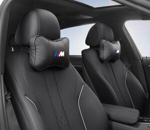 * new goods *BMW M* with logo . car memory ventilation .. neck pad leather neck pad all-purpose in-vehicle neck pillow head rest *2 piece * black *