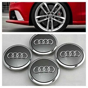 アウディ ホイールキャップ 69mm Audi センターキャップ リム エンブレム ロゴ グレー ４個セット Q2 Q3 Q5 Q7 A4 A6