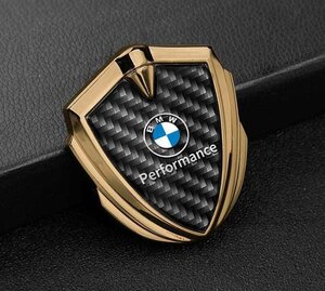 ★新品★3D★BMW★エンブレム★炭素繊維★バッジ ステッカー フェンダーバッジ シール装飾★ゴールド★