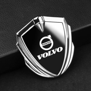 ボルボ VOLVO ステッカー 車ロゴ 車用 エンブレム 鏡面 3D立体 金属製 デカール 防水 両面テープ付き 1枚入り ☆シルバー /ブラック