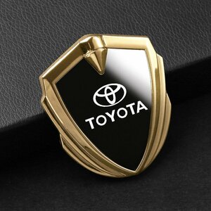 トヨタ TOYOTA ステッカー 車ロゴ 車用 エンブレム 鏡面 3D立体 金属製 デカール 防水 両面テープ付き 1枚入り ☆ゴールド/ブラック