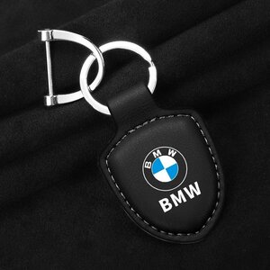 BMW キーホルダー キーリング キーチェーン 車用 ストラップ 牛革製 薄型 軽量 鍵 カギ メンズ レディース ☆ブラック