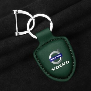 ボルボ VOLVO キーホルダー キーリング キーチェーン 車用 ストラップ 牛革製 薄型 軽量 鍵 カギ メンズ レディース ☆グリーン