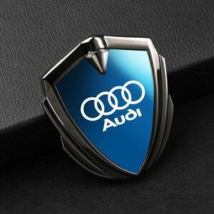 アウディ AUDI ステッカー 車ロゴ 車用 エンブレム 鏡面 3D立体 金属製 デカール 防水 両面テープ付き 1枚入り ☆深錆色/ブルー