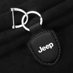 ジープ JEEP キーホルダー キーリング キーチェーン 車用 牛革製 ストラップ 薄型 軽量 鍵 カギ メンズ レディース ☆ブラック