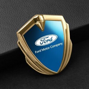 フォード FORD ステッカー 車ロゴ 車用 エンブレム 鏡面 3D立体 金属製 デカール 防水 両面テープ付き 1枚入り ☆ゴールド/ブルー