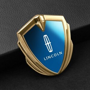 リンカーン Lincoln ステッカー 車ロゴ 車用 エンブレム 鏡面 3D立体 金属製 デカール 防水 両面テープ付き 1枚入り☆ゴールド/ブルー