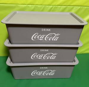 未使用 コカ コーラ フタ付き スクエア 収納 BOX 浅型 3個セット プラスチック バスケット ボックス Coca - Cola