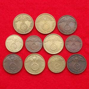 ◎1937年～1939年 ナチス・ドイツ 戦前の銅貨 おまとめ11枚 1ペニヒ～10ペニヒ