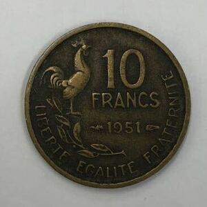 【外貨コイン】1951年 10フラン コイン 管理K32