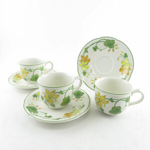 美品 Villeroy&Boch ビレロイ＆ボッホ Geranium ゼラニウム ティーカップ＆ソーサー 3客 セット 旧ロゴ SY9295G