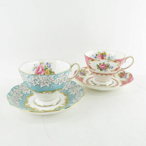 美品 ROYAL ALBERT ロイヤルアルバート レディカーライル＆エンチャントメント カップ＆ソーサー 2客 セット 花柄 フラワー 英国 SU6108E