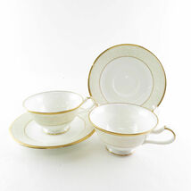 美品 Noritake ノリタケ ホワイトパレス 4753 ティーカップ＆ソーサー 2客 ペア 碗皿 金彩 白 SU6928H_画像1