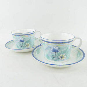 美品 WEDGWOOD ウェッジウッド DELPHINA デルフィーナ ティーカップ＆ソーサー 2客 ペア デルフィ SY8742H