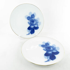 美品 OKURA 大倉陶園 ブルーローズ 中皿 2枚 ペア 23cmプレート デザート 白 青 薔薇 SU6819S