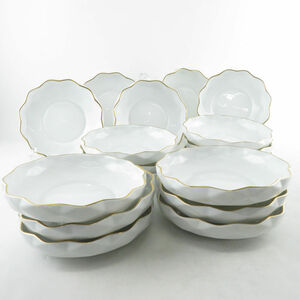 美品 OKURA 大倉陶園 サラダボウル 17枚 セット プレート 白磁 金彩 鉢 和食器 SU6566J