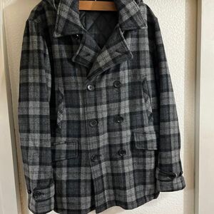 即日発送！【極美品】BEAMS ビームス 2WAYピーコート ダブルジャケット M グレー黒 フード取り外し可能 正規店舗購入品