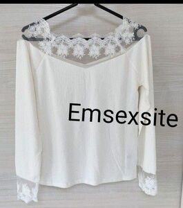 Emsexsite シースルーレース刺繍 リブカットソー