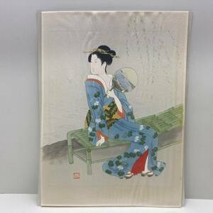 Art hand Auction Peinture de belle femme par Shundo, pure soie, tissu kimono, une inscription, peinte à la main, papier, Peinture japonaise, parchemin suspendu, 37 cm de large, environ. 70 cm de large, 15, 000 yens, Kimono femme, kimono, antique, Refaire les matériaux