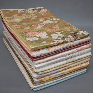 [..]23B secondhand goods silk double-woven obi 14 points collection set sale * have on remake raw materials also 