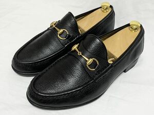  редкий прекрасный товар Gucci GUCCI 110 0167 Gold металлические принадлежности кожа шланг bit Loafer кожа обувь 43 27.5~28. мужской бизнес платье обувь чёрный 