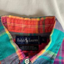 90s Ralph Lauren MADRAS CHECK B.D.SHIRT HAND WOVEN ラルフローレン マドラスチェック ボタンダウンシャツ 半袖シャツ 80s 送料無料_画像4