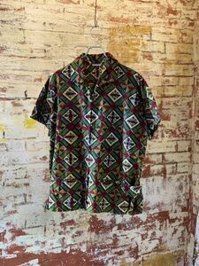 ~70s TAMBU BATIK PRINTED SHIRT ヴィンテージ ビンテージ バティックシャツ プリントシャツ 半袖シャツ 総柄シャツ 60s 送料無料