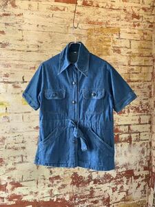 70s DENIM SAFARI JACKET ヴィンテージ ビンテージ LADIES レディース デニムジャケット サファリジャケット アメトラ 60s 送料無料