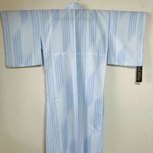 洗える着物 単衣 プレタ着物格子地紋　単衣小紋 縞柄　水色 青 ブルー　Sサイズ
