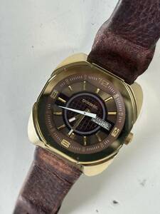j562*DIESEL diesel * wristwatch DZ-5120 Brown × Gold square quarts 